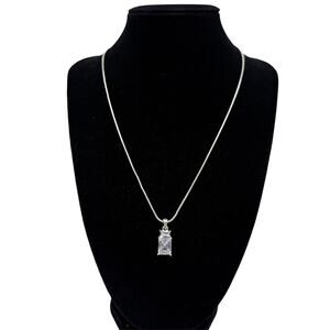Elegant Emerald Cut Clear‎ Crystal Pendant Silver Tone Snake Chain Necklace 18"